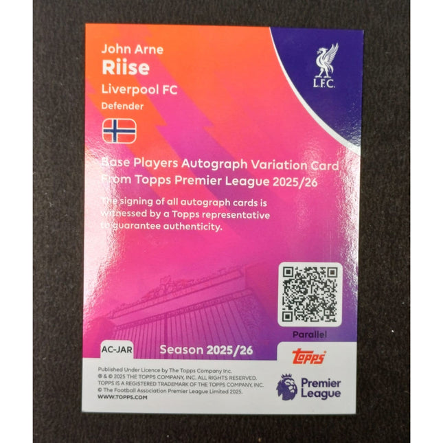 John Arne Riise Numbered Parallel Autograph 21/25 - Topps Premier League 2026 - Osiris TCG